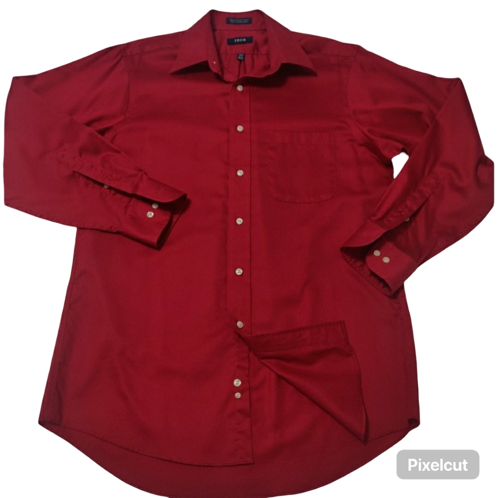 Izod deep red button down shirt.